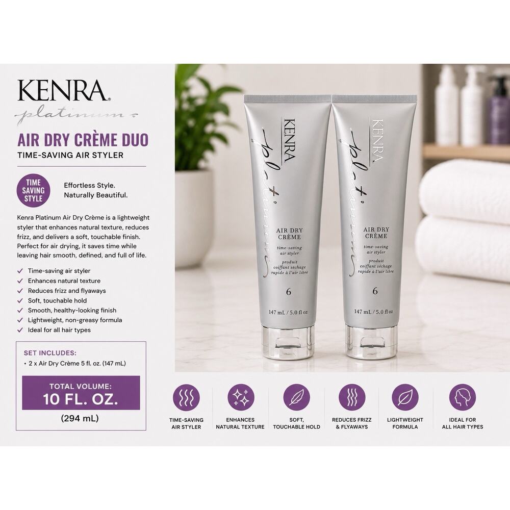Kenra Platinum Air Dry Creme 5 Fl Oz Each Duo Set of 2 Time Saving Styler